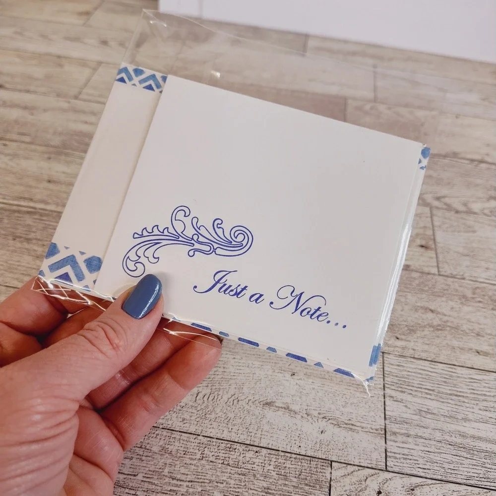 Just a Note Stationery Cards with Envelopes Blue‎ Design Blank Inside Set of 3